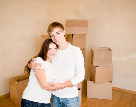 Packed boxes and furniture prepared for a home move